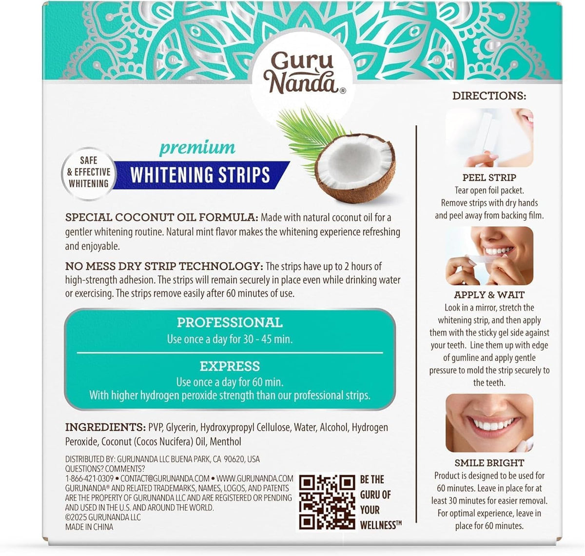 GuruNanda Tiras Blanqueadoras: Peróxido Activo, Confort de Coco